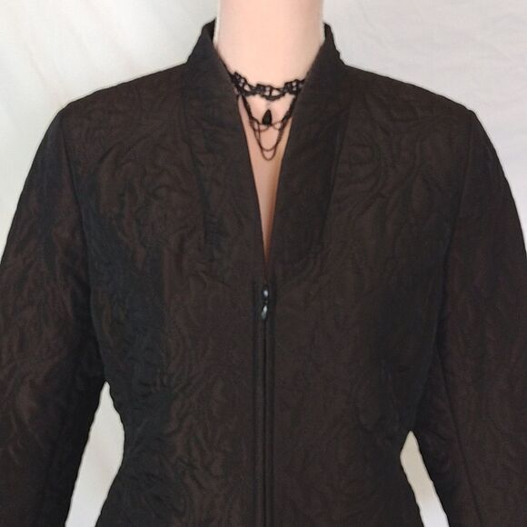 Dana Buchman Vntg Dark Brown Fitted Embroidered Puffer Zip Up Jacket 10P - Picture 9 of 17